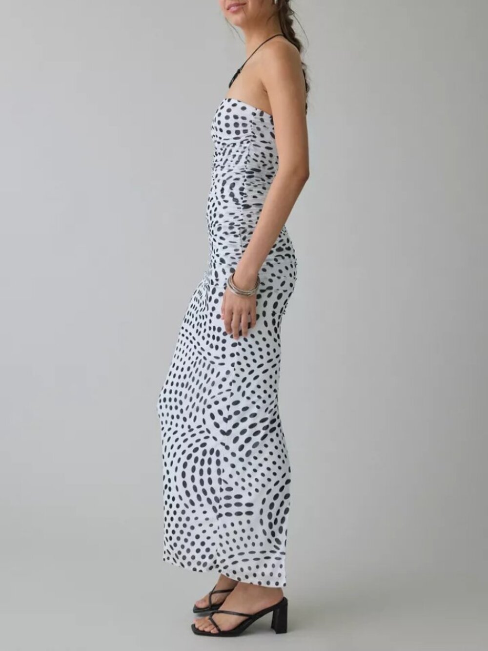 Anrthropologie AFRM Marlo White Black Polka Dot Strapless Mesh Maxii Dress S NWT - Picture 4 of 13